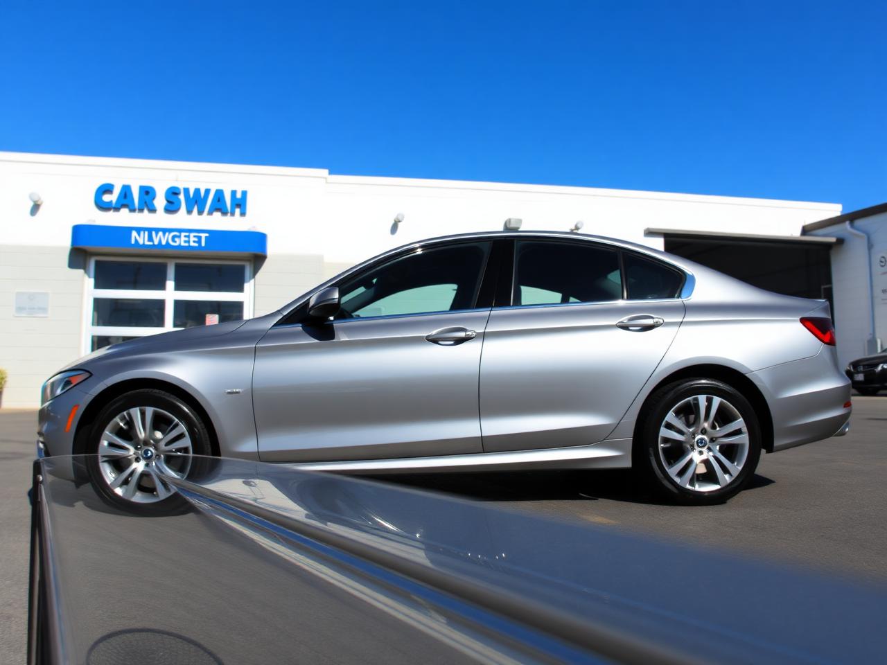 Freshly detailed silver sedan with mirror-shine paint