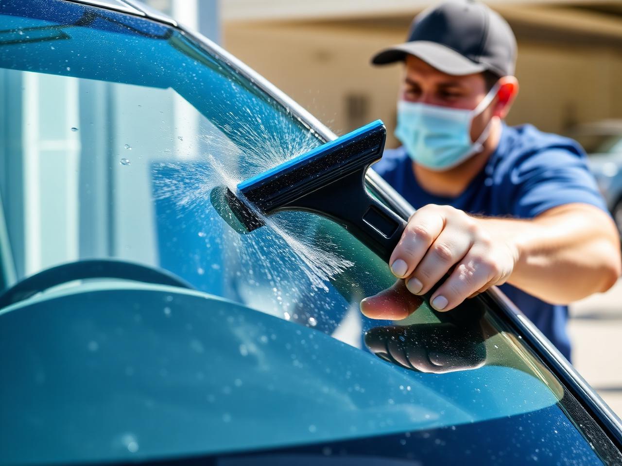 Squeegeeing water from windshield